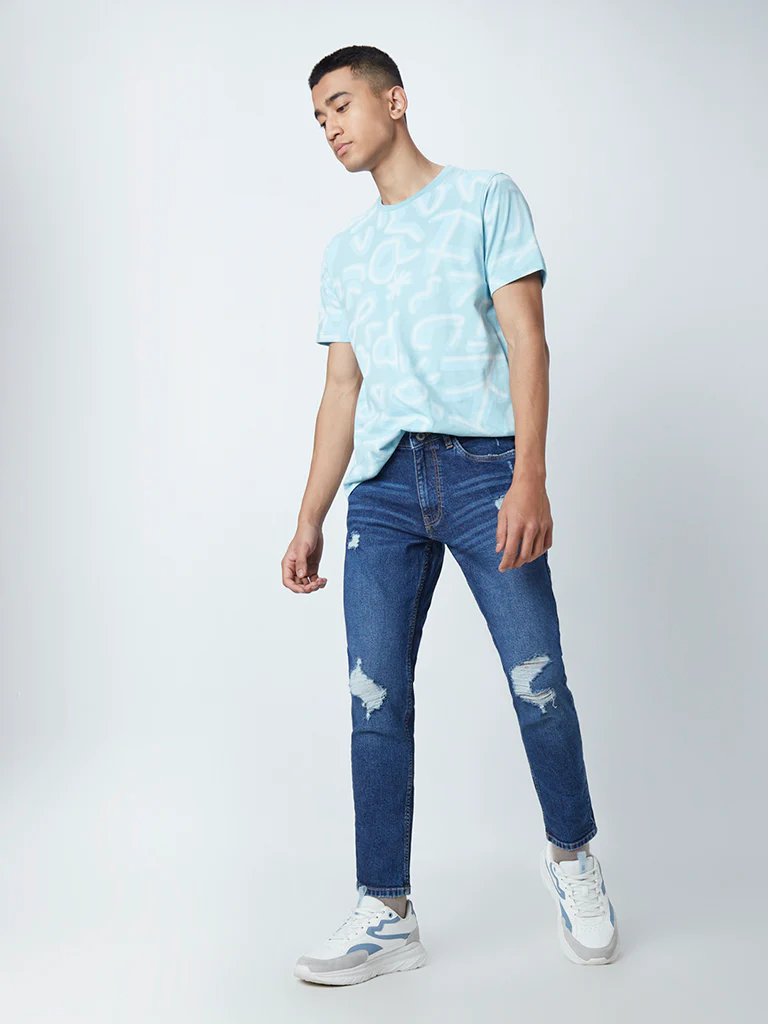 Nuon Dark Blue Straight-Fit Mid-Rise Jeans