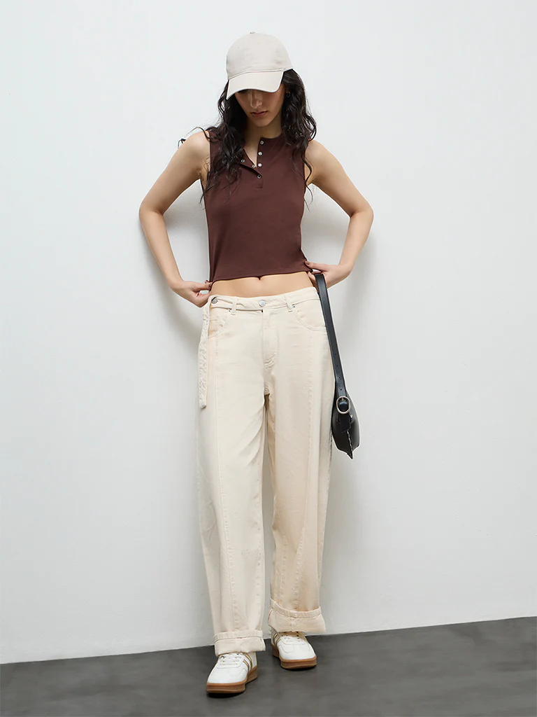 Nuon Dark Brown Cotton-Blend Top - Image 2
