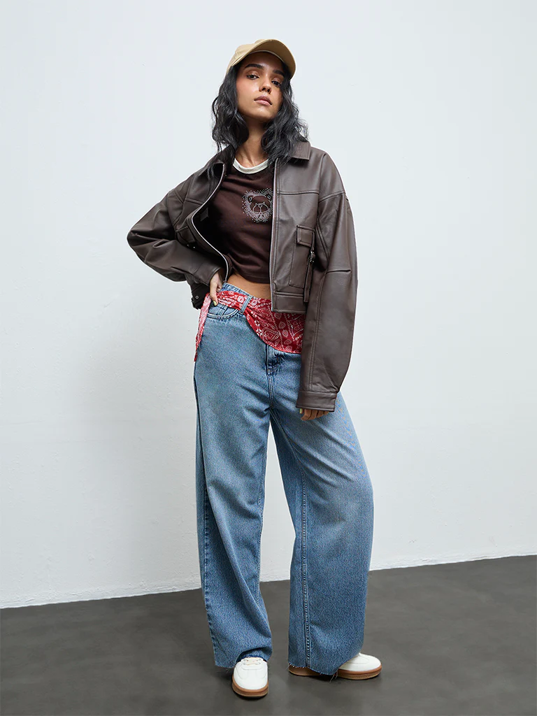 Nuon Dark Brown Faux-Leather Jacket - Image 2