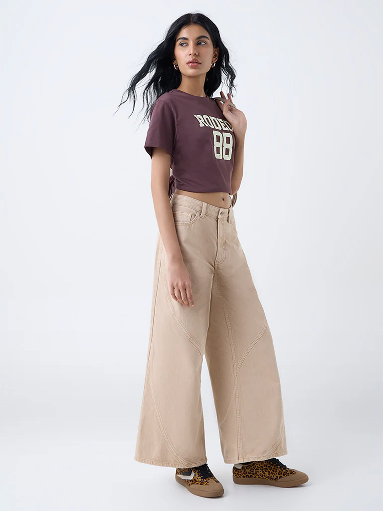Nuon Dark Brown Printed Cotton T-Shirt - Image 2