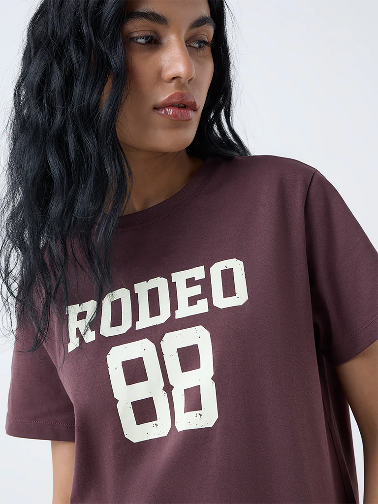 Nuon Dark Brown Printed Cotton T-Shirt - Image 3