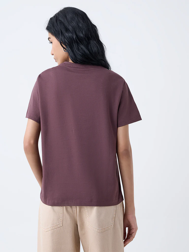 Nuon Dark Brown Printed Cotton T-Shirt - Image 4
