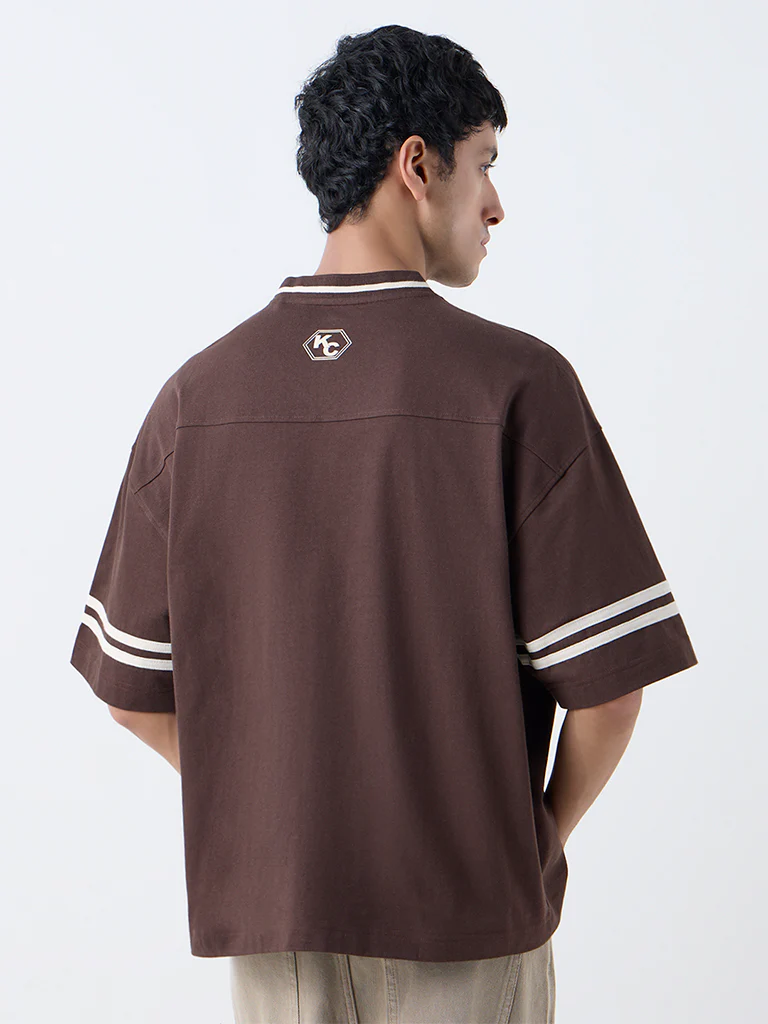 Nuon Dark Brown Printed Relaxed-Fit Cotton T-Shirt - Image 4