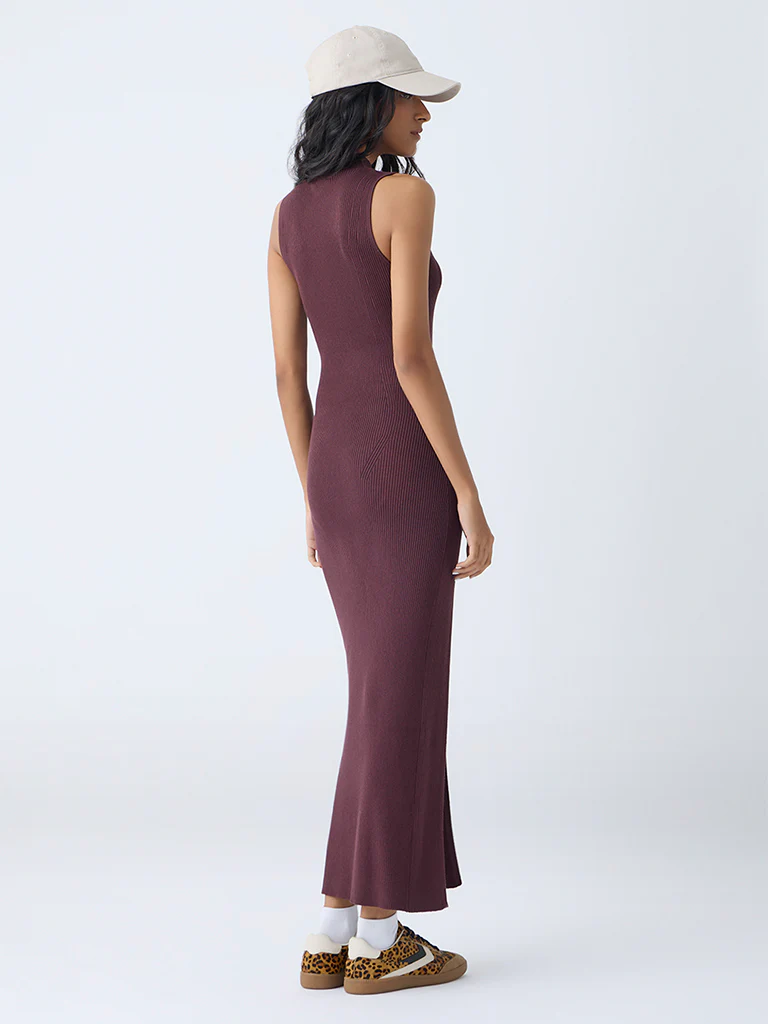 Nuon Dark Brown Ribbed Bodycon Dress - Image 4