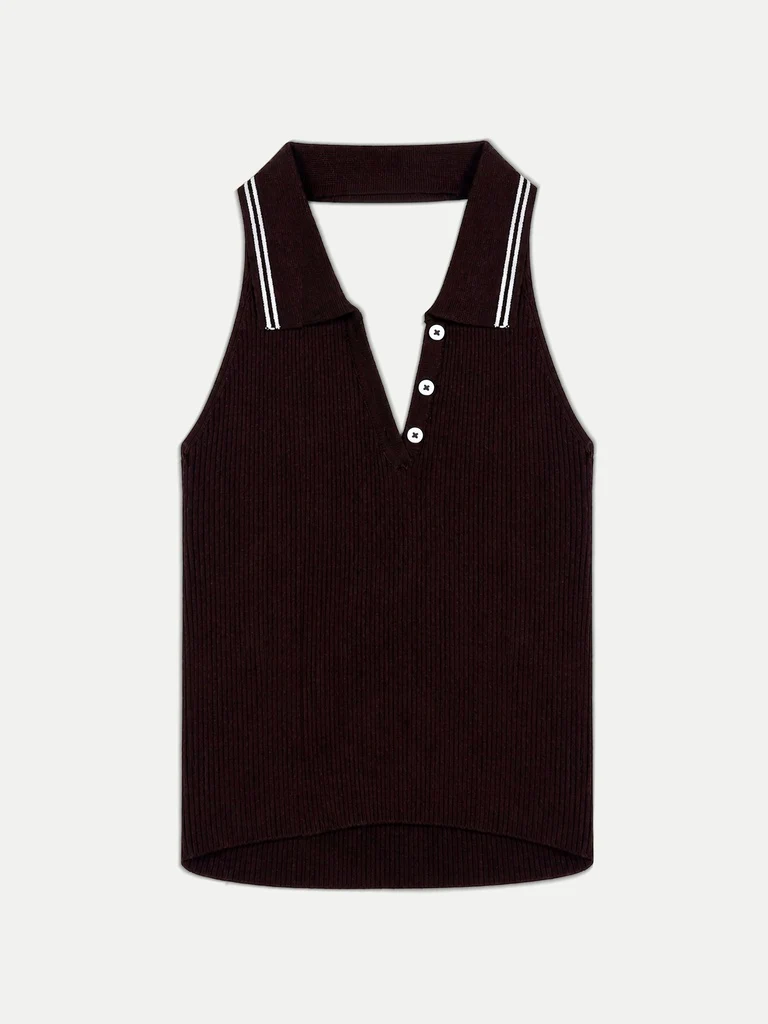 Nuon Dark Brown Ribbed Halter-Neck Top - Image 5