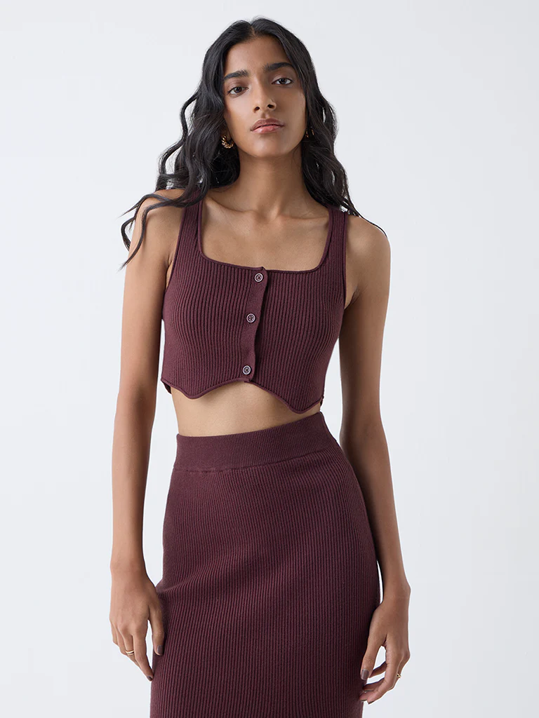 Nuon Dark Brown Ribbed Top