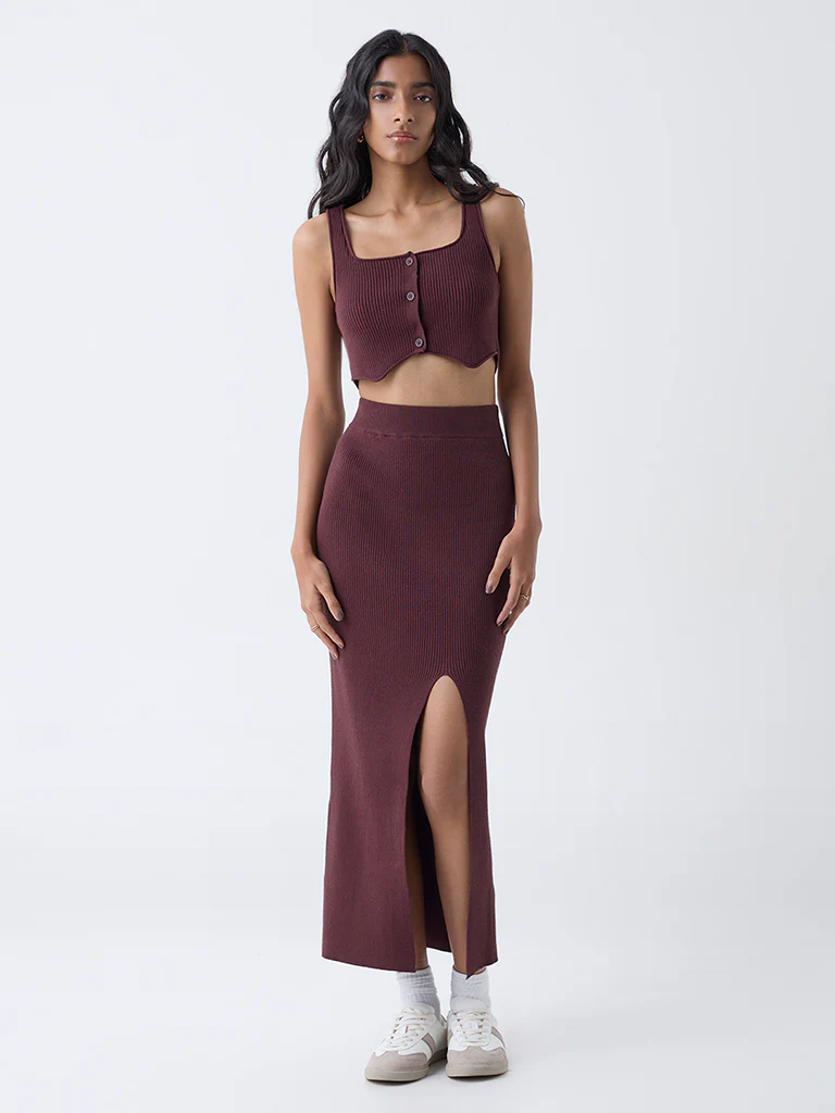 Nuon Dark Brown Ribbed Top - Image 2