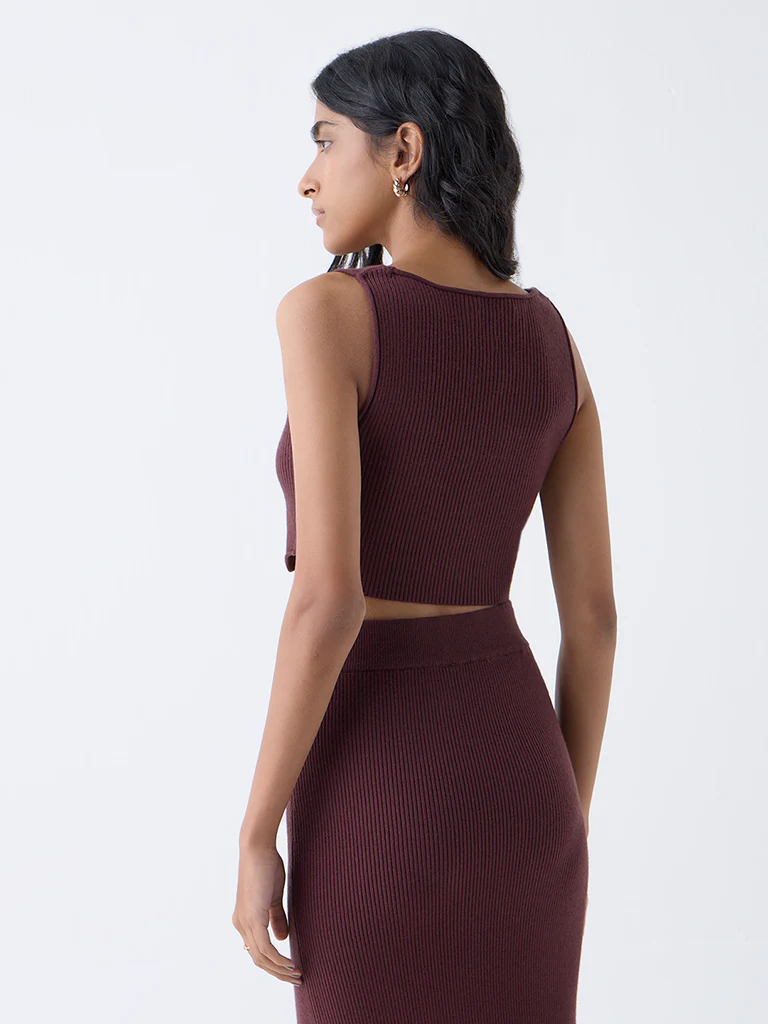 Nuon Dark Brown Ribbed Top - Image 4