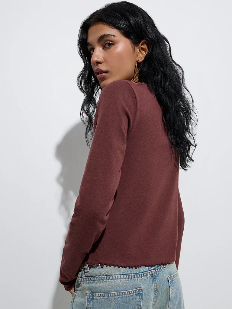 Nuon Dark Brown Solid Cotton-Blend Top with Inner Set - Image 4