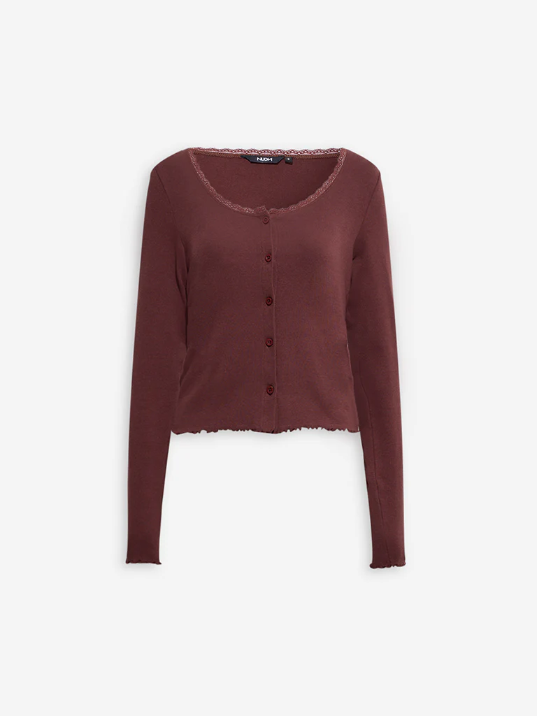 Nuon Dark Brown Solid Cotton-Blend Top with Inner Set - Image 5
