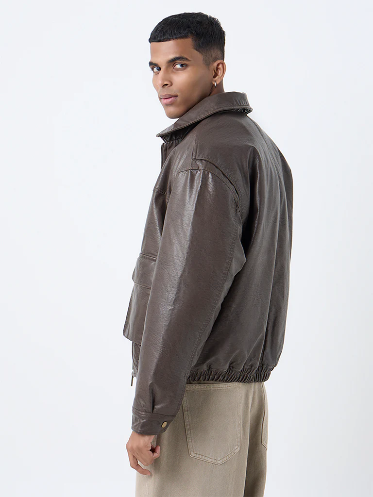 Nuon Dark Brown Solid Relaxed-Fit Jacket - Image 4