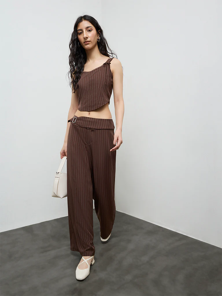 Nuon Dark Brown Striped Printed Top - Image 2