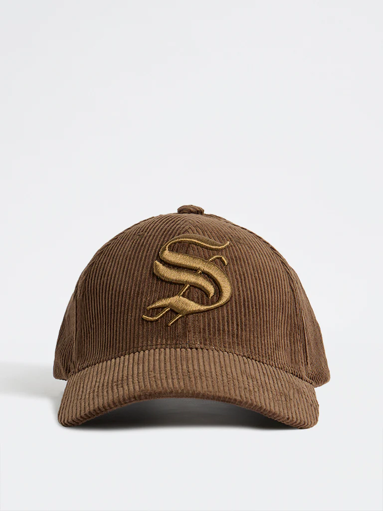 Nuon Dark Brown Text Design Corduroy Baseball Cap