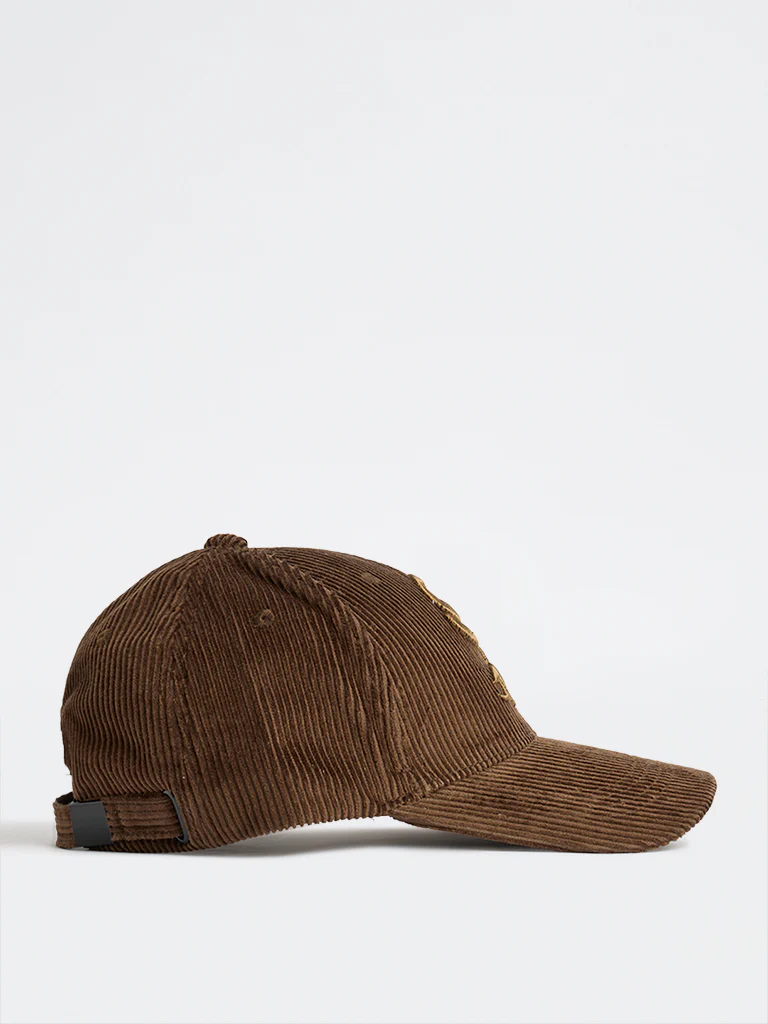 Nuon Dark Brown Text Design Corduroy Baseball Cap - Image 2