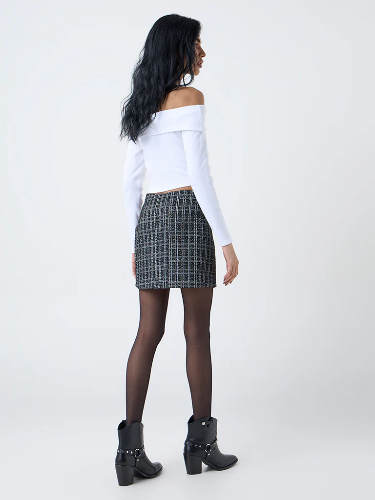 Nuon Dark Grey Houndstooth Pattern High-Rise Skirt - Image 4