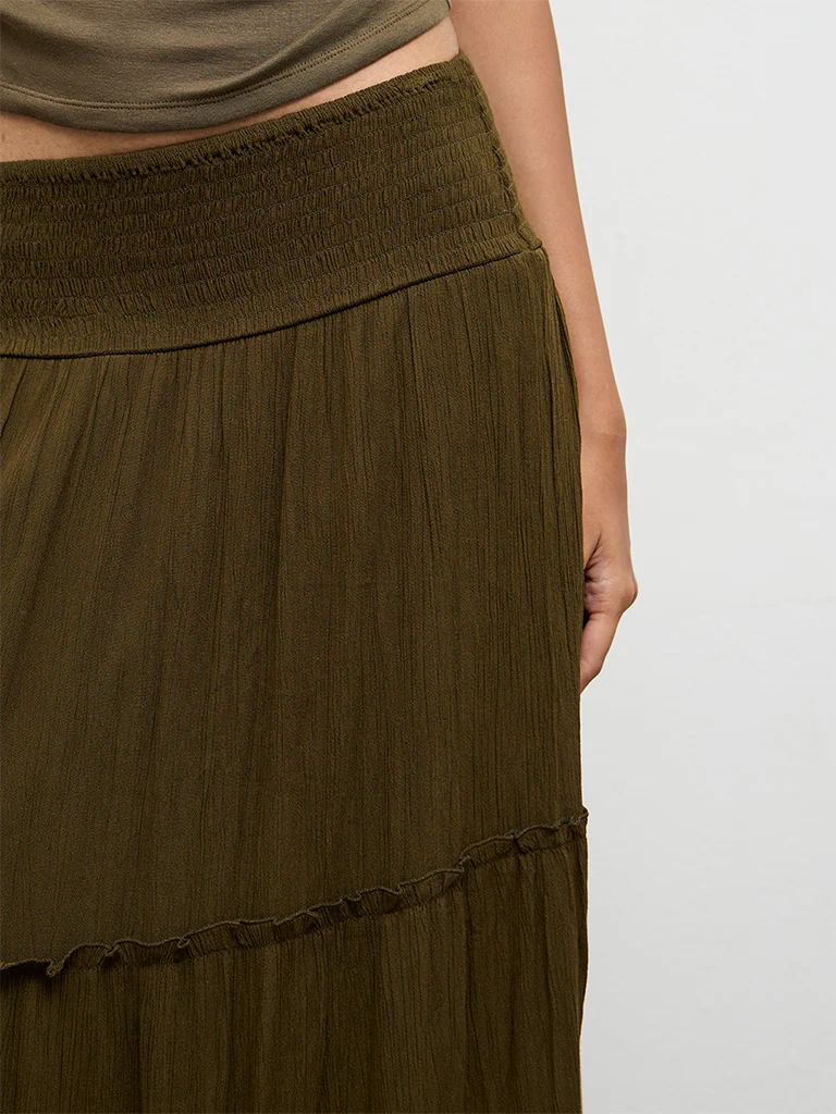 Nuon Dark Olive High-Rise Tiered Skirt - Image 3