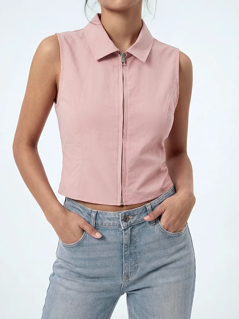 Nuon Dusty Pink Cotton Crop Top - Image 3