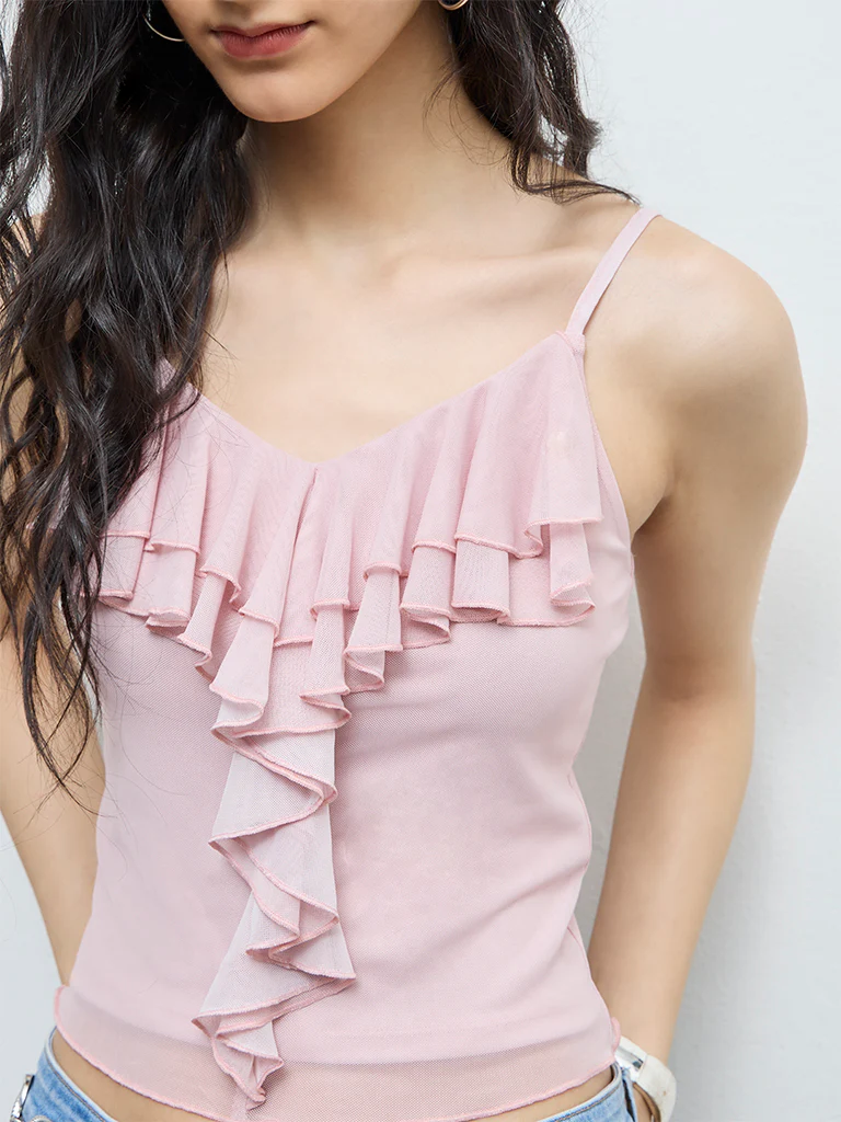 Nuon Dusty Pink Ruffled-Detail Top - Image 3