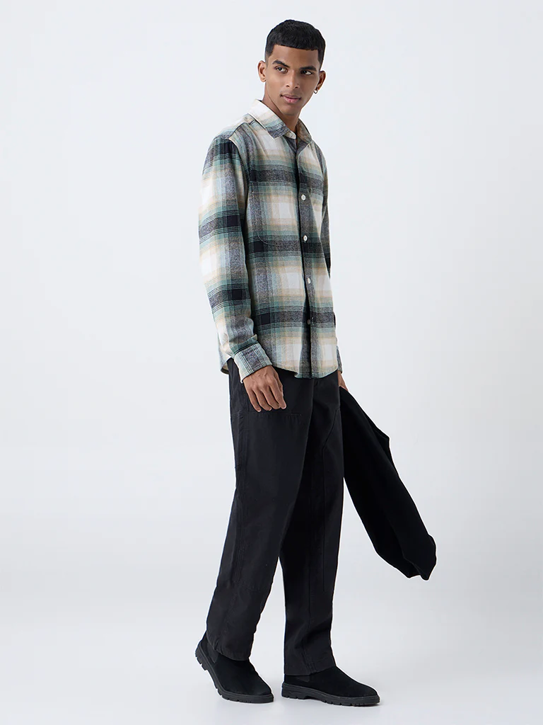 Nuon Green Checkered Relaxed-Fit Cotton Shirt - Image 2
