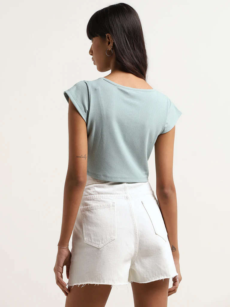 Nuon Green Ribbed Crop Top - Image 4