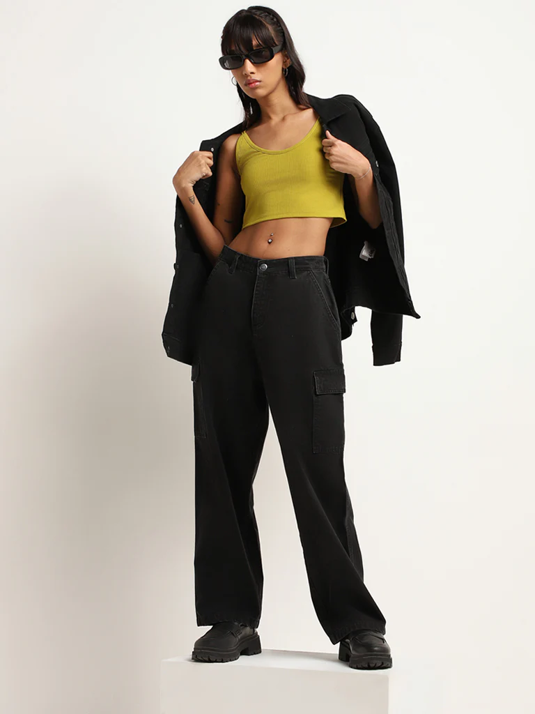 Nuon Green Ribbed Strappy Crop Top - Image 3