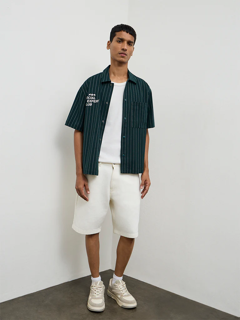 Nuon Green Stripe-Printed Relaxed-Fit Shirt - Image 2