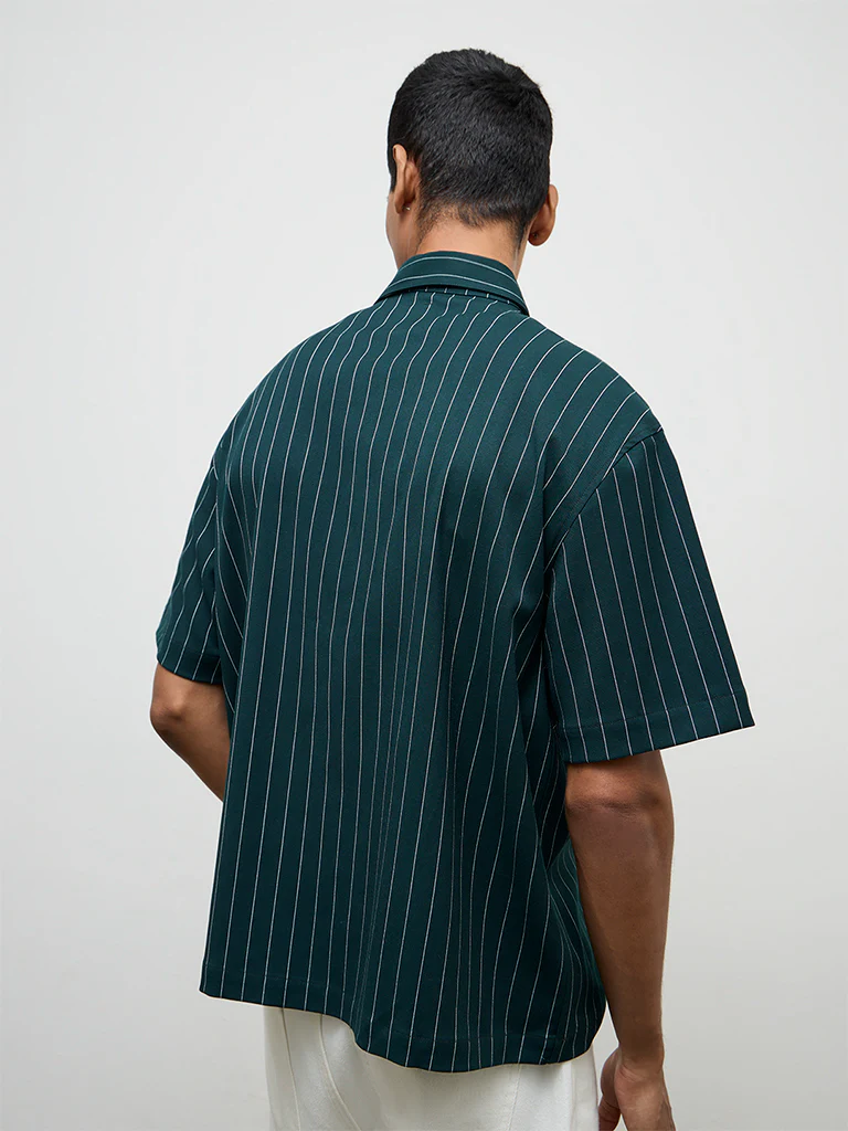 Nuon Green Stripe-Printed Relaxed-Fit Shirt - Image 4