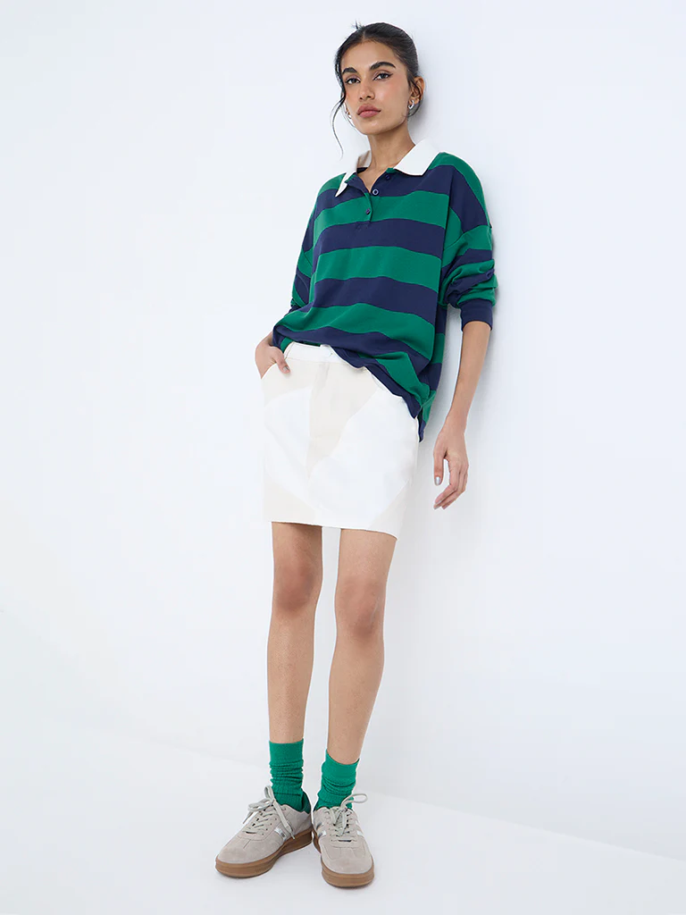 Nuon Green Striped Cotton Sweatshirt - Image 2