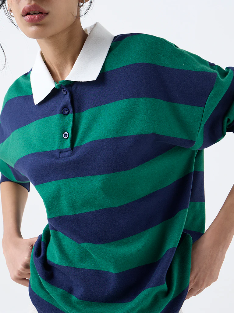 Nuon Green Striped Cotton Sweatshirt - Image 3