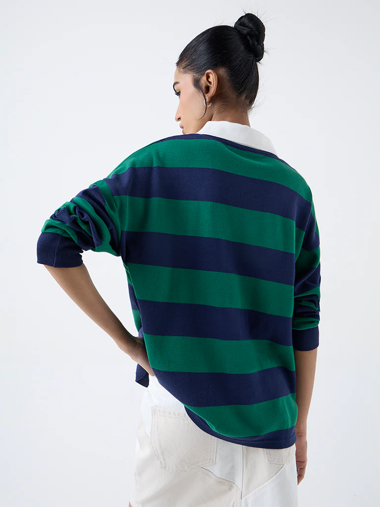 Nuon Green Striped Cotton Sweatshirt - Image 4