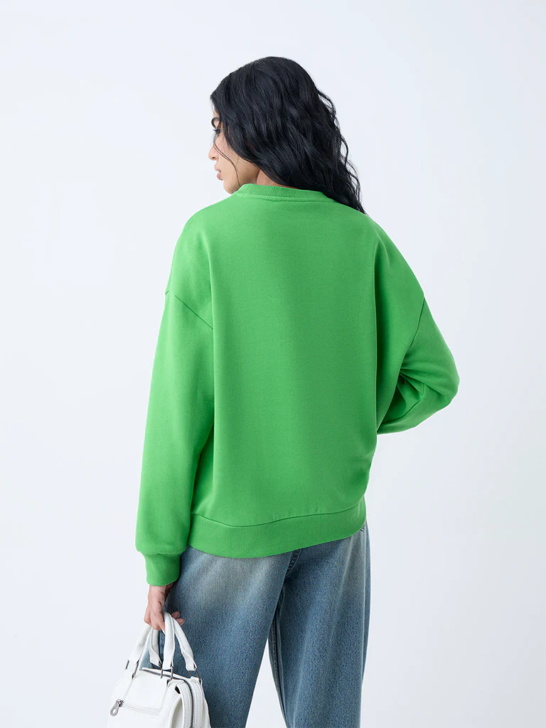 Nuon Green Text Detailed Cotton-Blend Sweatshirt - Image 4