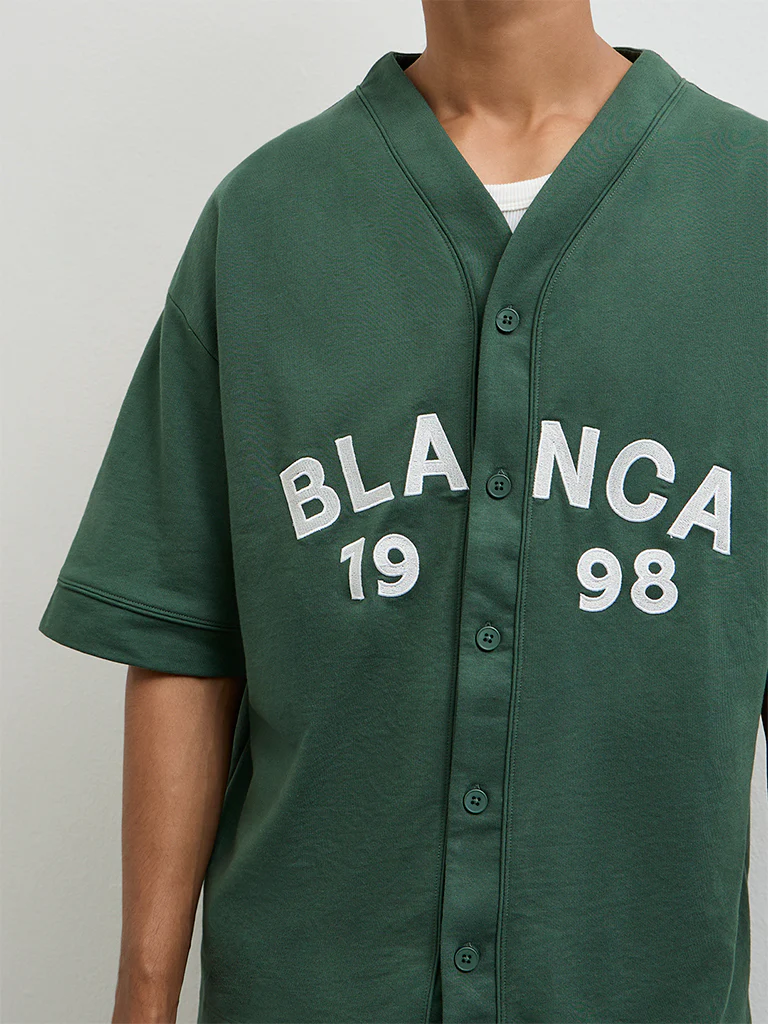 Nuon Green Typographic Relaxed-Fit Cotton-Blend Shirt - Image 4