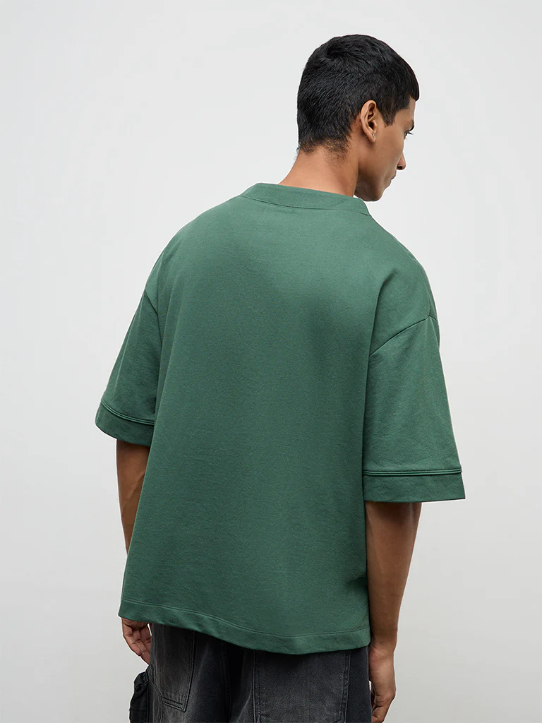 Nuon Green Typographic Relaxed-Fit Cotton-Blend Shirt - Image 5
