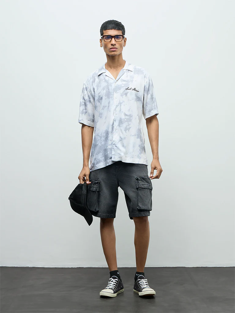 Nuon Grey Abstract Printed Relaxed-Fit Shirt