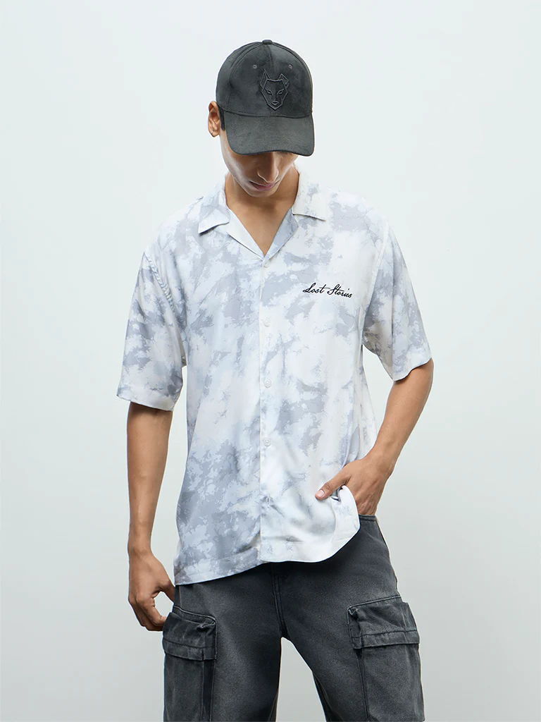 Nuon Grey Abstract Printed Relaxed-Fit Shirt - Image 2