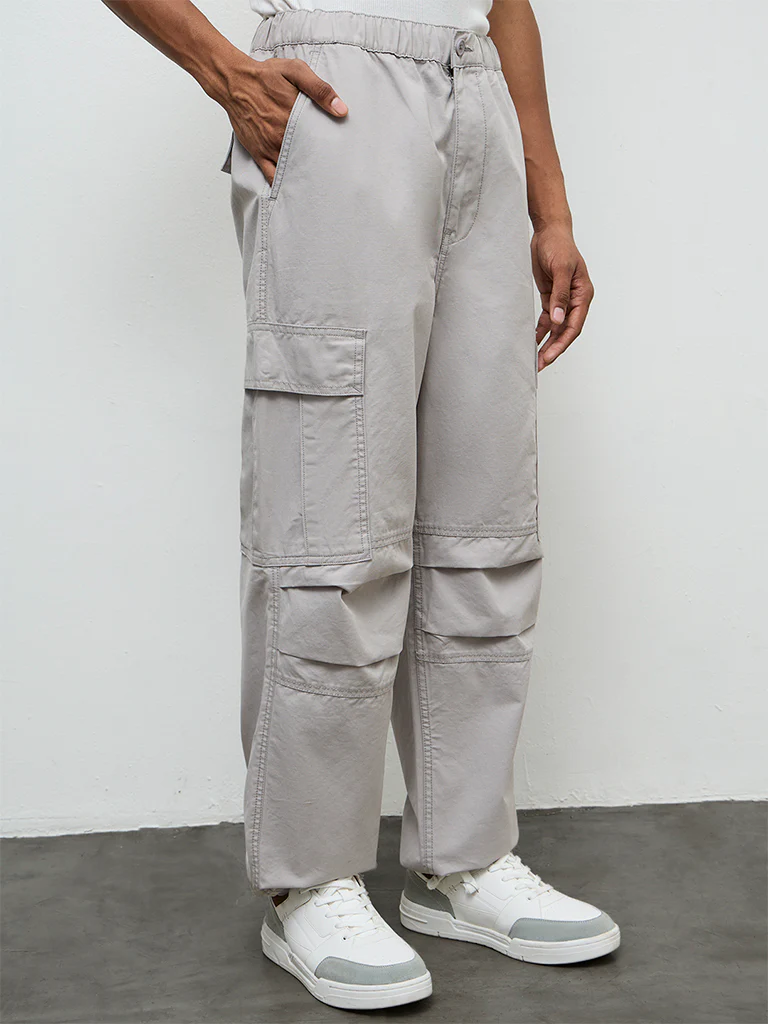 Nuon Grey Baggy-Fit Mid-Rise Cotton Cargo Pants - Image 2