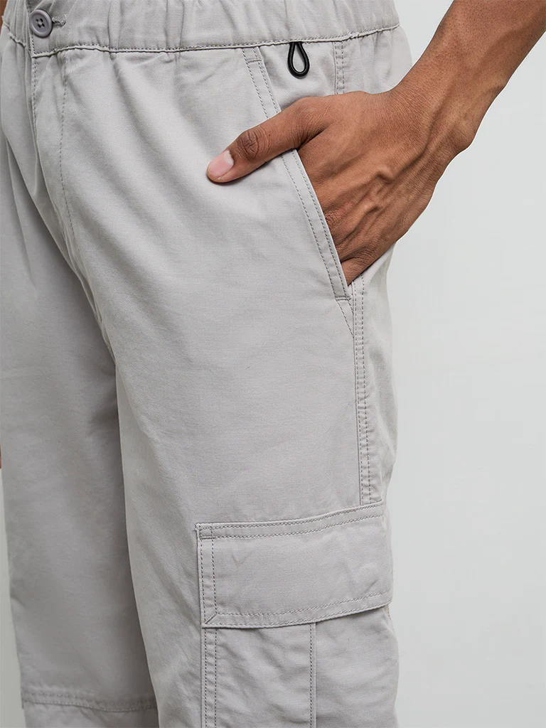 Nuon Grey Baggy-Fit Mid-Rise Cotton Cargo Pants - Image 3