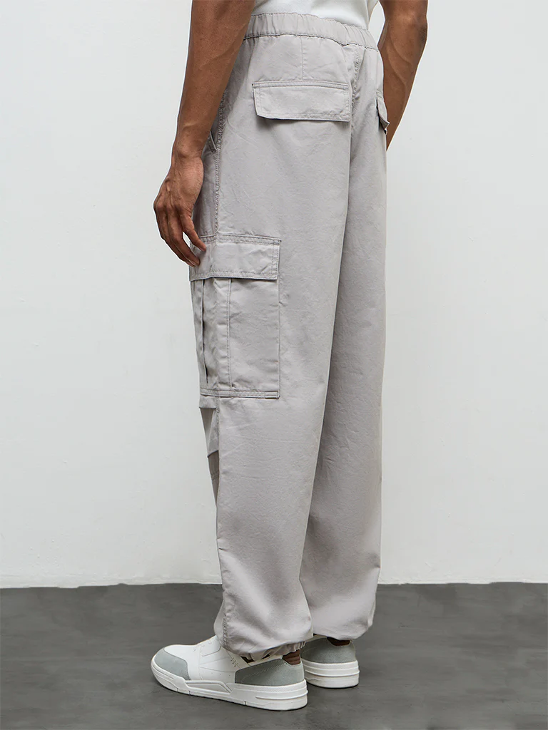 Nuon Grey Baggy-Fit Mid-Rise Cotton Cargo Pants - Image 4