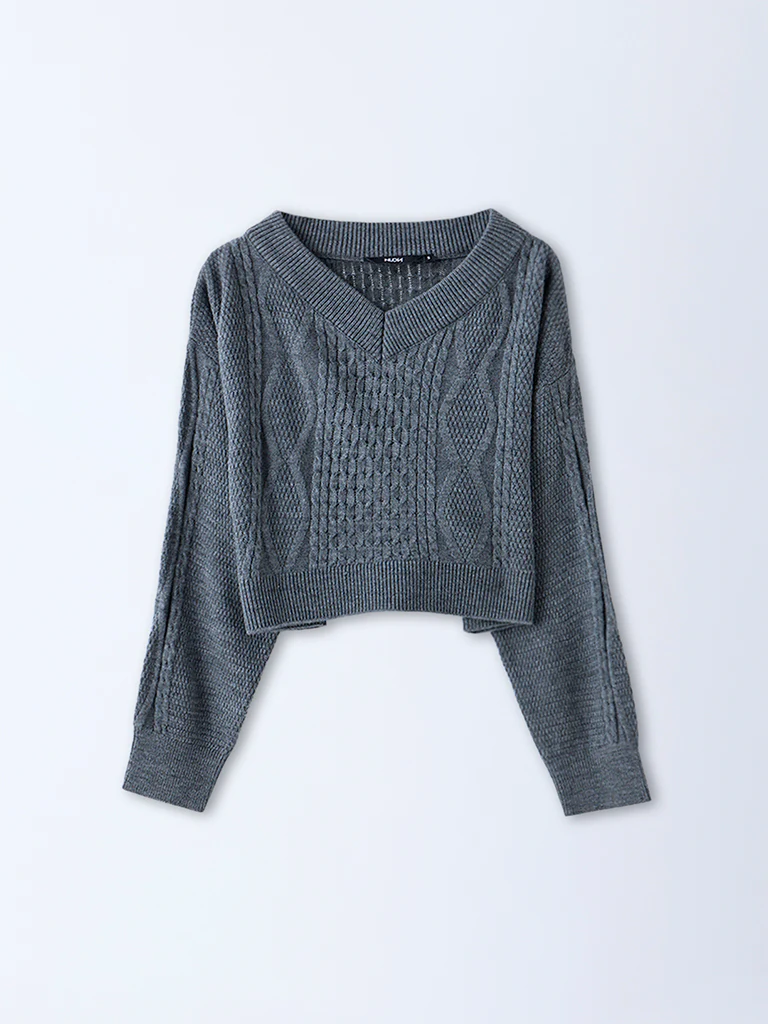 Nuon Grey Cable-Knit Sweater - Image 4