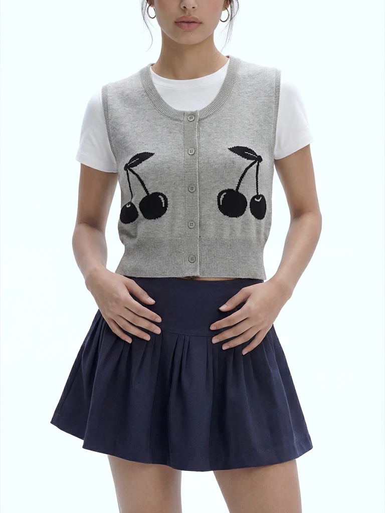 Nuon Grey Cherry Knitted Cotton-Blend Top - Image 3