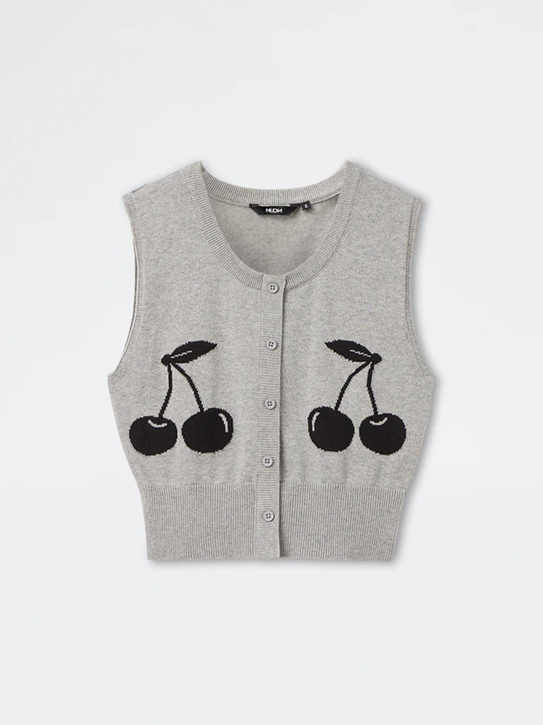 Nuon Grey Cherry Knitted Cotton-Blend Top - Image 5