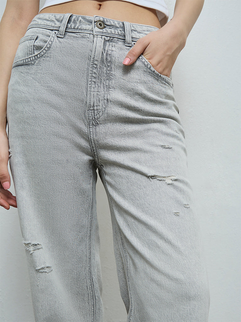 Nuon Grey Distressed High-Rise Jeans - Image 3