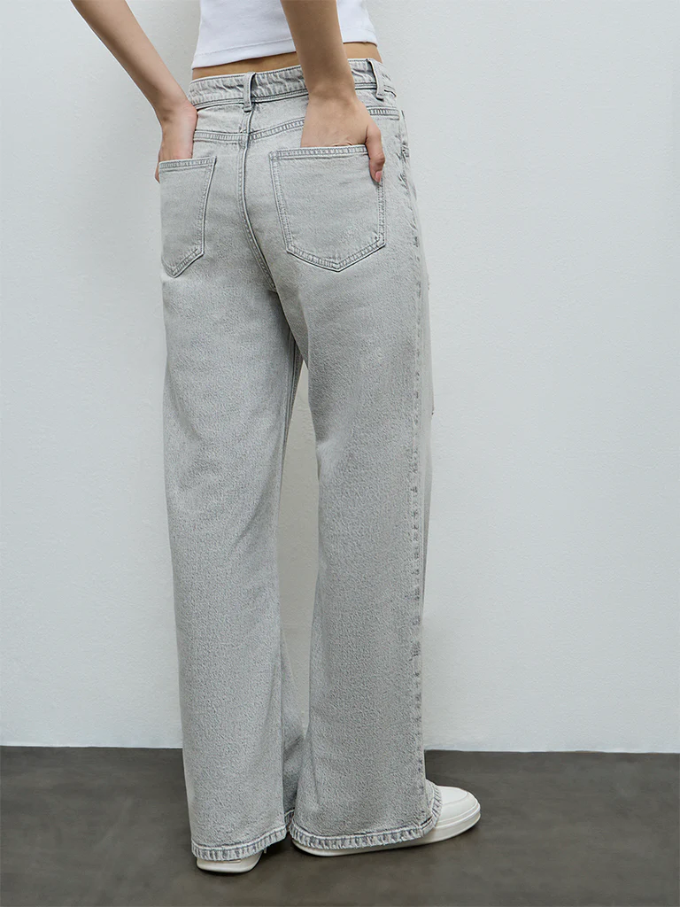 Nuon Grey Distressed High-Rise Jeans - Image 4