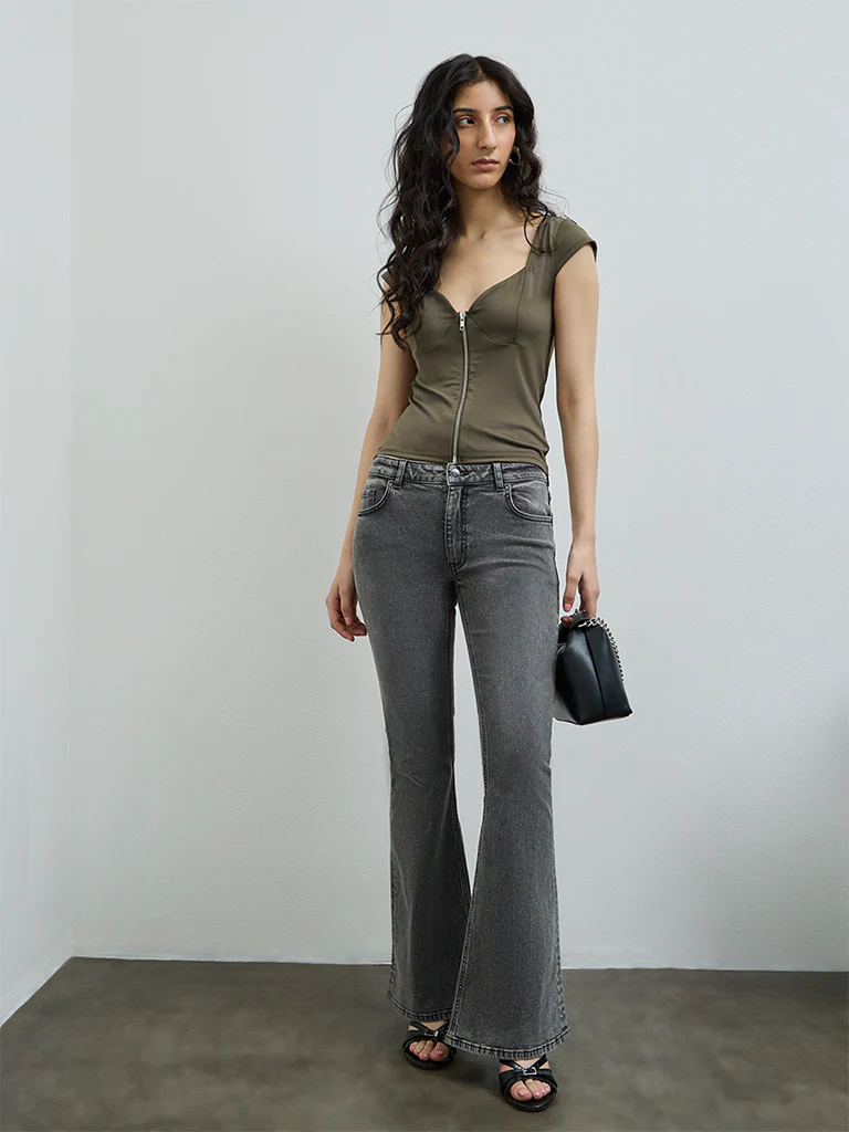 Nuon Grey Faded High-Rise Bootcut Jeans