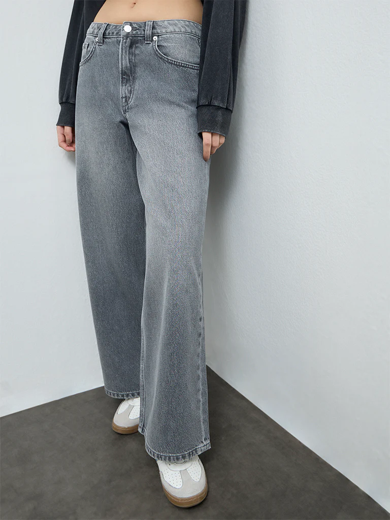 Nuon Grey Faded High-Rise Cotton Jeans - Image 2