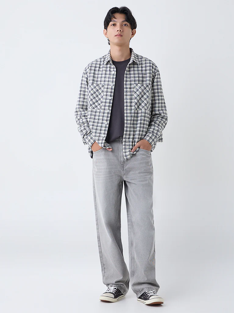 Nuon Grey Faded Loose-Fit Mid-Rise Jeans