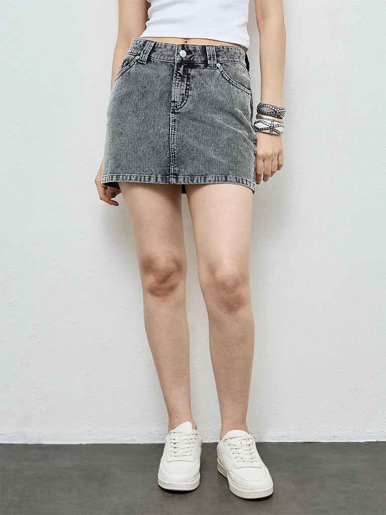Nuon Grey High-Rise Corduroy Skirt - Image 2