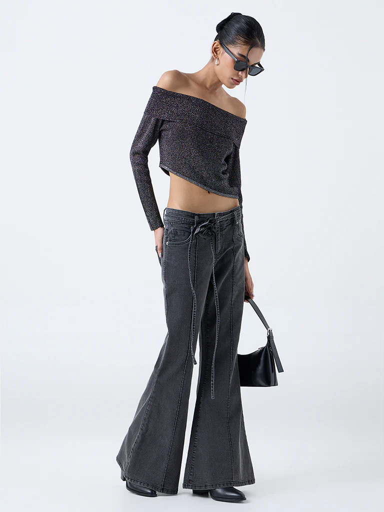 Nuon Grey High-Rise Flared Jeans