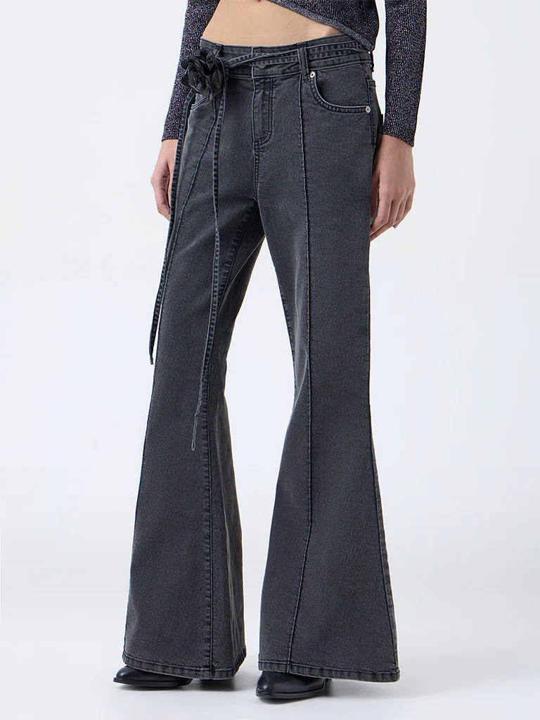 Nuon Grey High-Rise Flared Jeans - Image 2