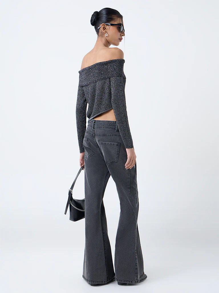 Nuon Grey High-Rise Flared Jeans - Image 4